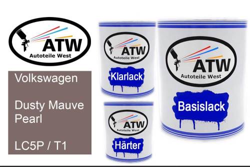 Volkswagen, Dusty Mauve Pearl, LC5P / T1: 1L Lackdose + 1L Klarlack + 500ml Härter - Set, von ATW Autoteile West.